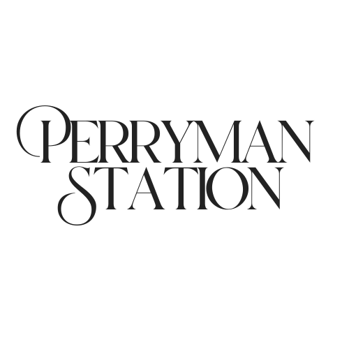 The image displays the words "Perryman Station" in an elegant, cursive font.